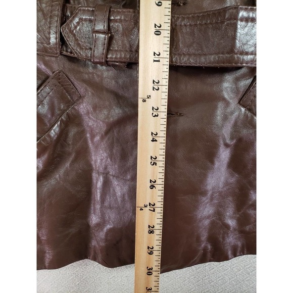 Vintage Meier & Frank Jacket 47 Brown Leather Collar Long Sleeve Belted Pockets - Picture 8 of 10